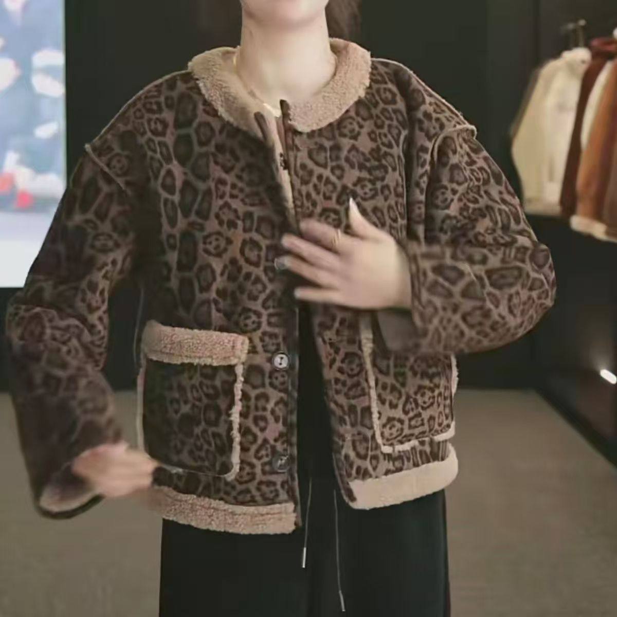 加绒加厚两面可穿豹纹毛呢外套2025秋冬小香风妈妈减龄开衫上衣女,女装/女士精品,常规大码外套,淘宝优惠券,粉丝福利购,淘宝优惠卷