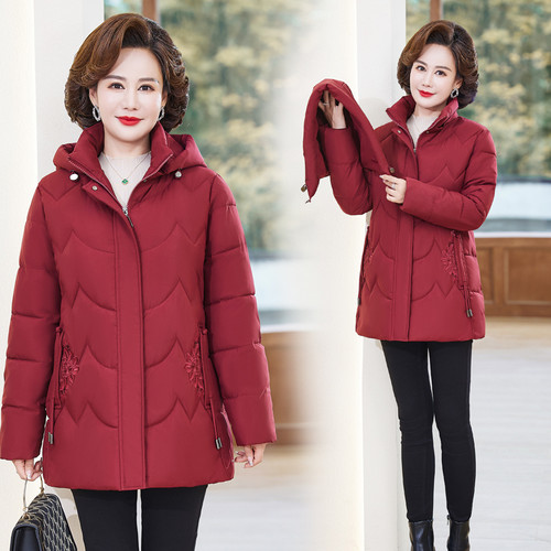 秋冬新款棉服中老年2025妈妈装连帽大码保暖棉袄时尚奶奶休闲衣服