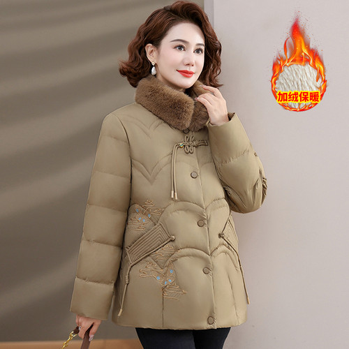 新中式妈妈冬装加绒加厚2025羽绒棉衣服大码外套中老年女保暖棉袄