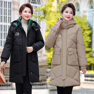宽松连帽加厚外套时尚 羽绒棉服女2025冬季 大码 棉衣中长款 棉袄 新款