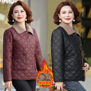 保暖棉袄加厚外套 中老年女装 中年妈妈秋冬装 加绒PU皮2025棉衣短款
