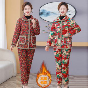 碎花棉衣棉裤 加绒加厚冬装 两件套中老年女 2025妈妈装 大花棉袄套装