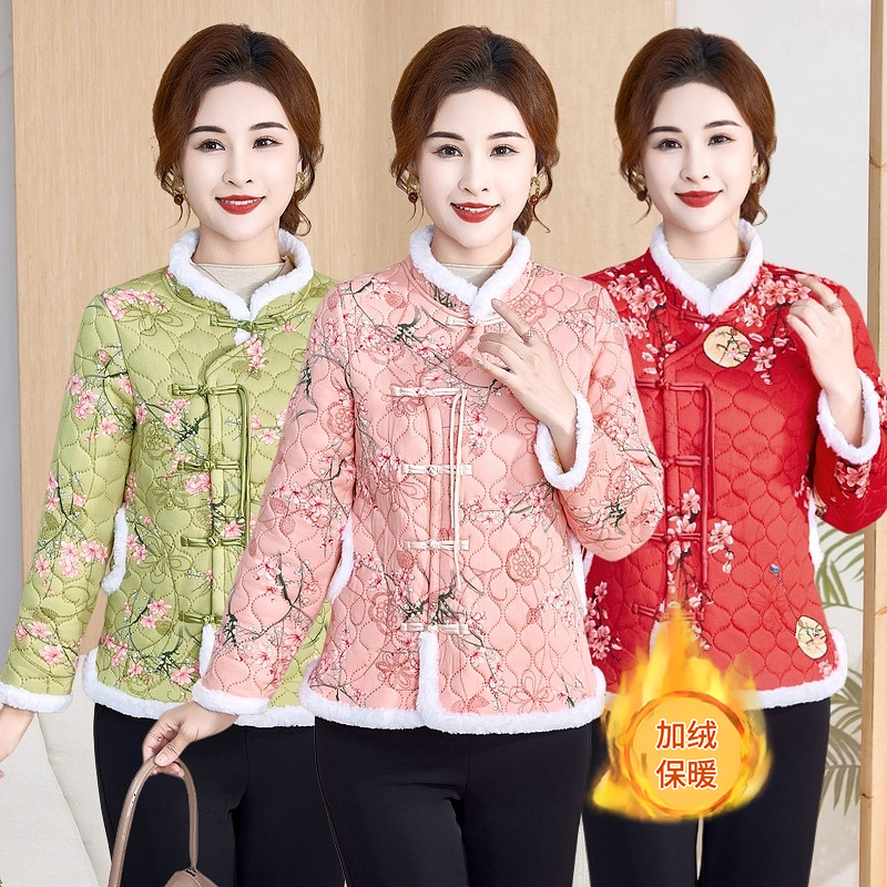 冬装妈妈碎花2025小棉衣网红短款大码外套加厚大花棉袄女装中国风