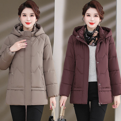 妈妈羽绒棉服中长款2025新款大码宽松加厚保暖棉衣外套冬季棉袄女