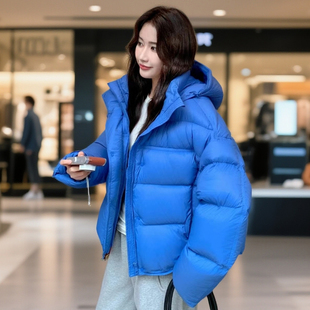韩系短款连帽羽绒服女2025冬季新款立领白鸭绒面包服加厚保暖外套