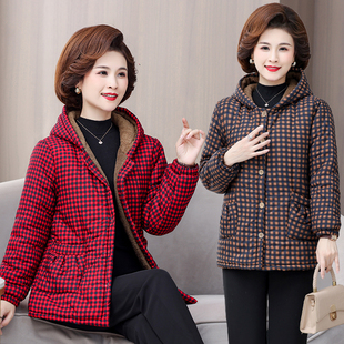 大码 2025加绒棉衣中老年女装 宽松加厚保暖连帽棉袄棉服 冬季 妈妈装