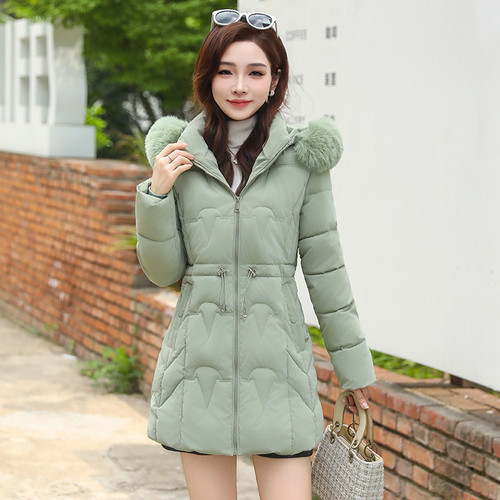 羽绒棉服中长款2025冬季新款带毛领加厚外套保暖大码修身棉袄棉衣