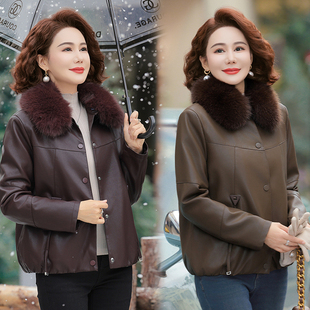 妈妈冬装皮衣2025新款棉服中老年PU皮短款时尚大码显瘦外套夹克女