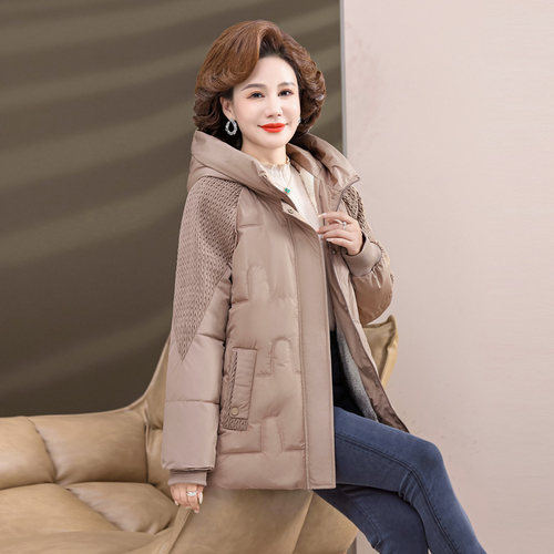 妈妈冬装外套加绒加厚保暖棉衣羽绒棉服中老年2025大码连帽棉袄女