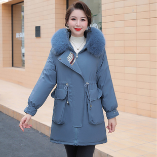 大码 2025冬季 棉衣时尚 派克服羽绒棉服女中长款 保暖大毛领外套 新款