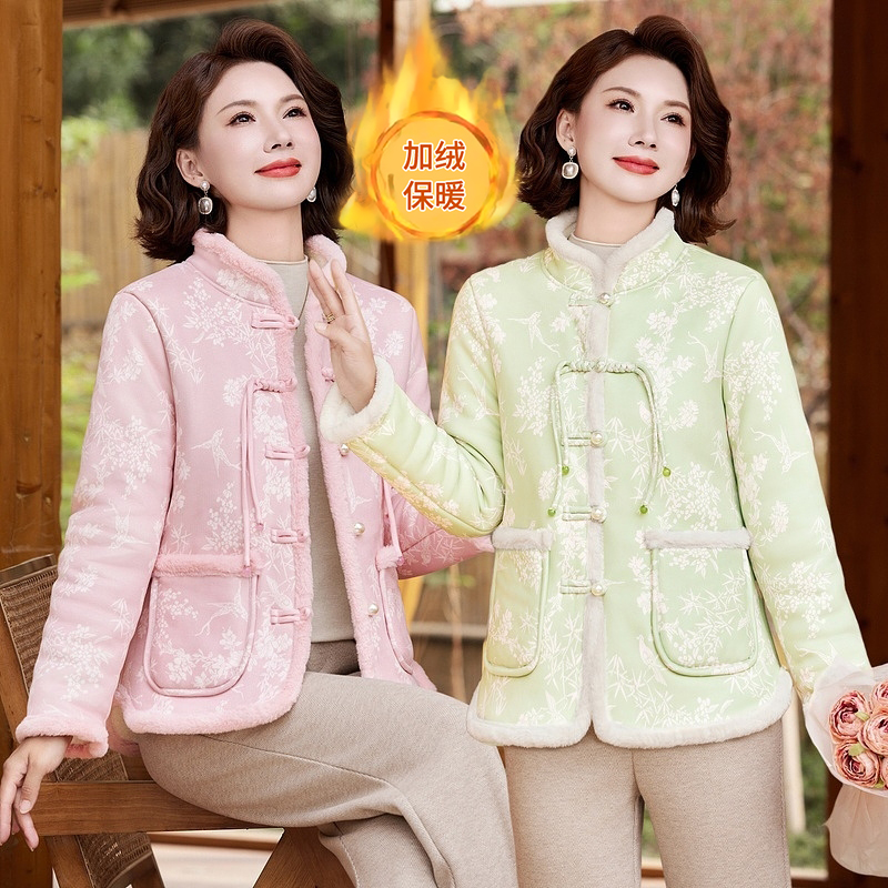 新款花棉袄女2025冬季加绒加厚大码棉衣复古盘扣东北碎花棉服外套