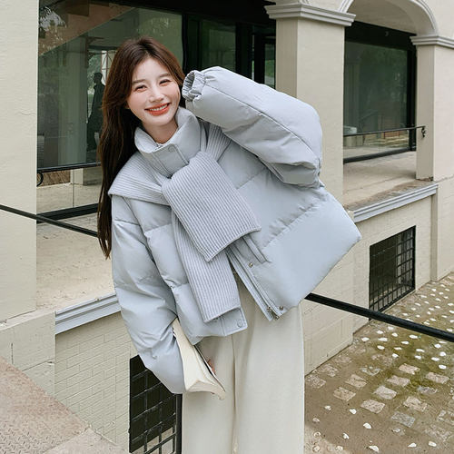 针织披肩短款羽绒棉服女冬季2024新款小个子立领外套棉衣面包服女
