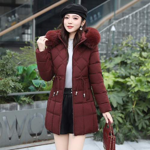 冬季新款羽绒棉服女中长款2025毛领修身加厚保暖棉袄时尚棉衣外套