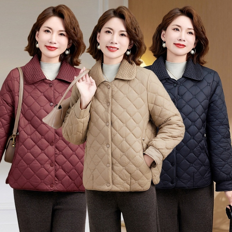 2025妈妈冬季加厚棉衣女短款时尚大码休闲中老年加绒夹棉保暖棉服