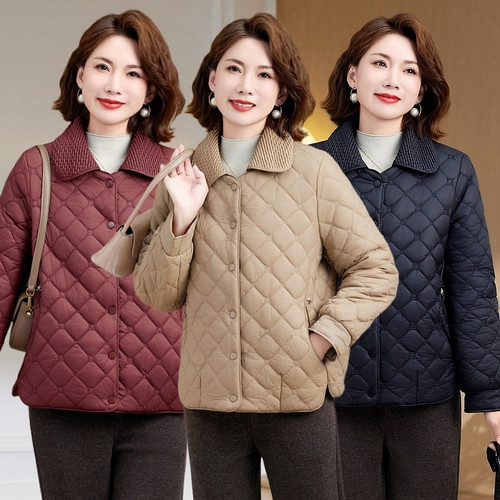 2025妈妈冬季加厚棉衣女短款时尚大码休闲中老年加绒夹棉保暖棉服