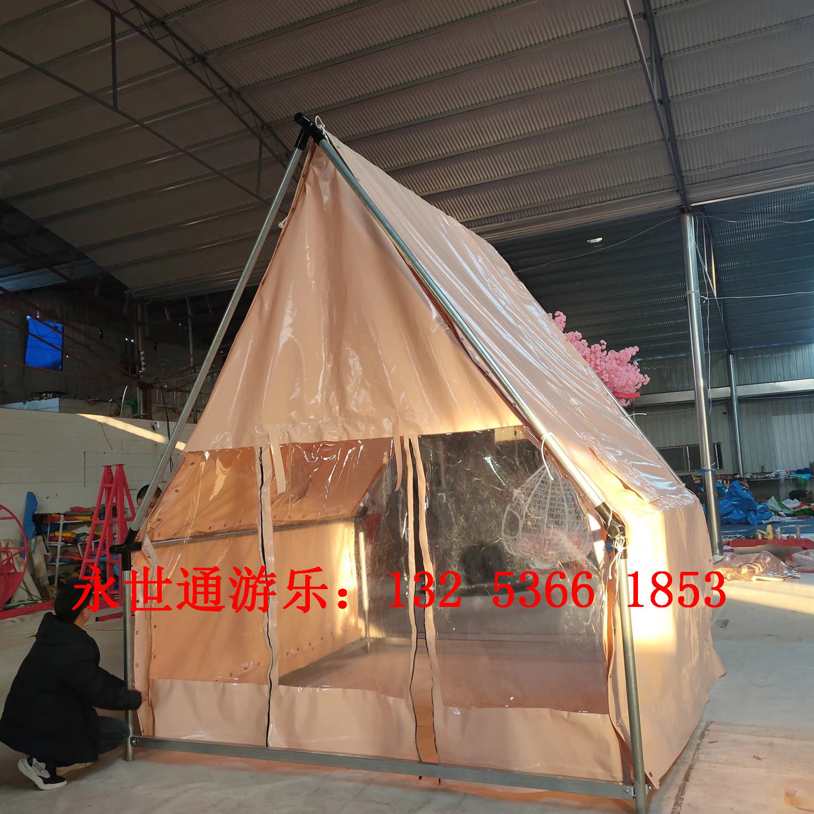 3*3*3.5m钢管结构户外露营帐篷出口无动力游乐设备儿童滑索自行车