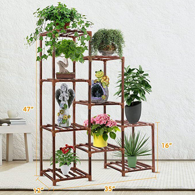 松木制植物架室内户外植物展示架9层植物储存架花园阳台客厅使用