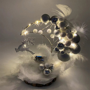 新品跨镜圣诞羽毛装饰品摆件节日聚会氛围灯饰家居装饰月亮弯木轮