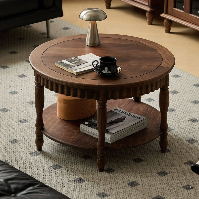 北美黑胡桃木实木茶几北欧简约客厅家用圆形茶桌圆茶几美式中古风