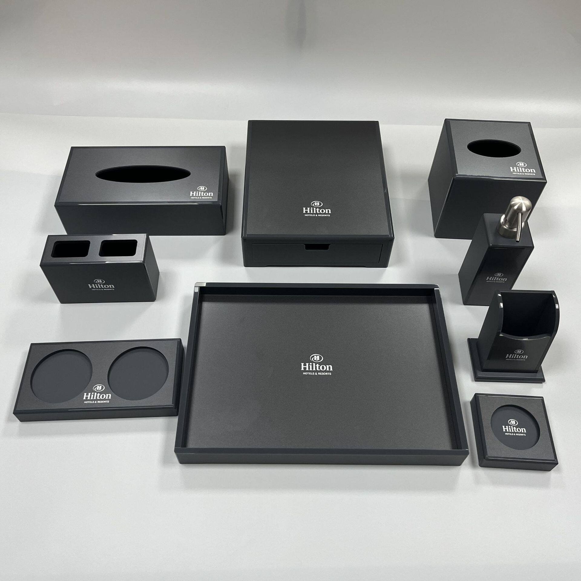 亚克力定制酒店用品套件收纳盒卫生间垃圾桶纸巾盒皂碟托盘用品盒