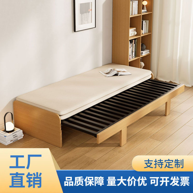 伸缩床小户型客厅实木折叠沙发床两用双人单人坐卧两用床铁推拉s^