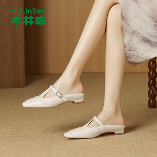 木林森女鞋2025年夏季外穿通勤时尚百搭舒适粗跟方头一字带单鞋女