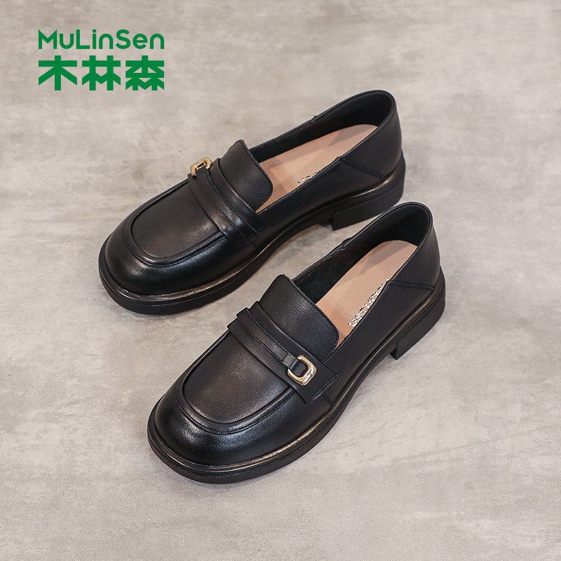 木林森乐福鞋女2025夏季新款软底黑色小皮鞋粗跟不累脚浅口单鞋女,女鞋,乐福鞋（豆豆鞋）,淘宝优惠券,粉丝福利购,淘宝优惠卷