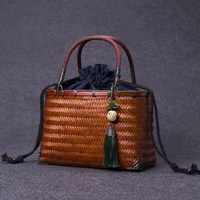 國風手工竹編包文藝復(fù)古s手提包編織包竹籃包旗袍漢服茶具收納包