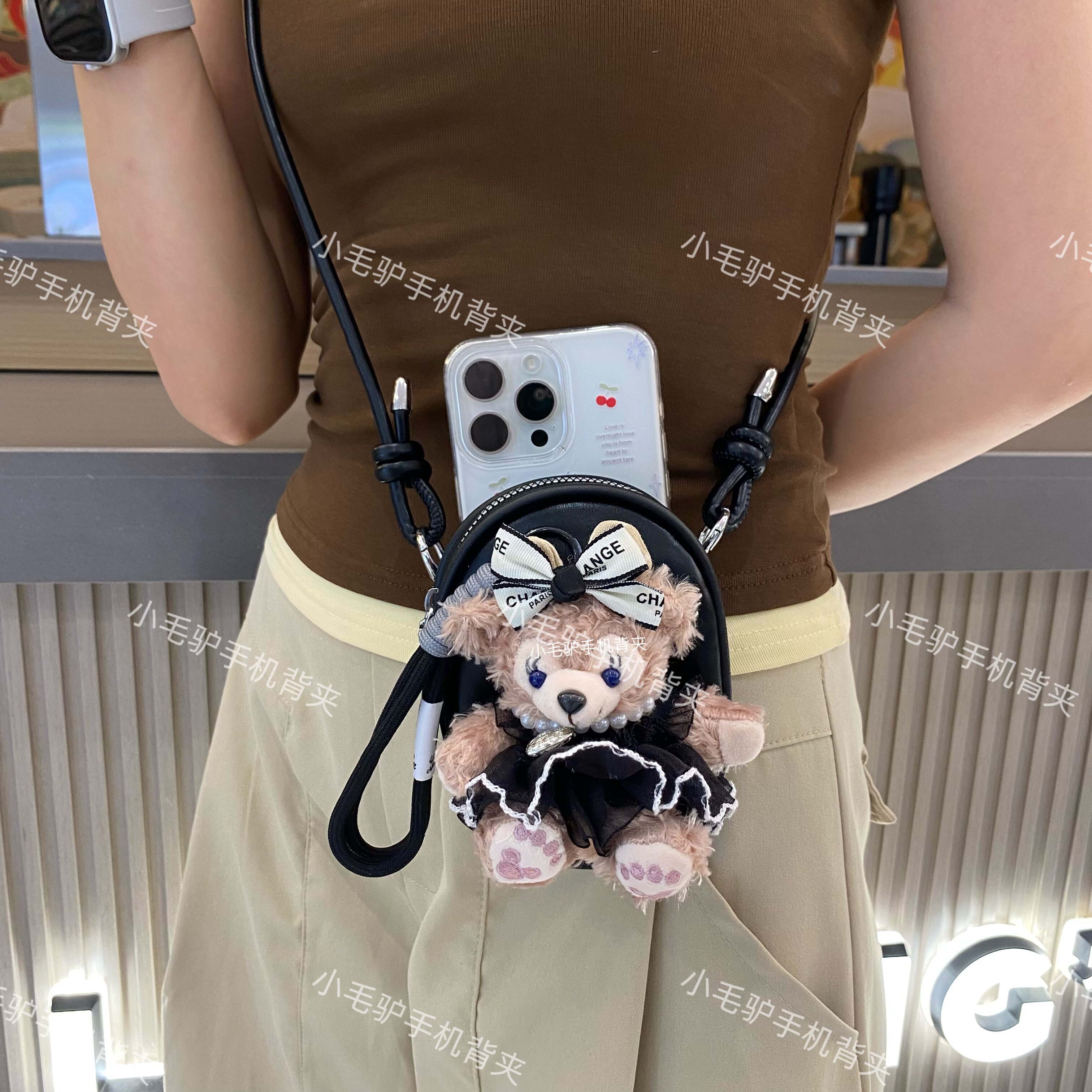 公仔款系列手机背夹零钱包手机链挂件迷你斜挂包手机饰品