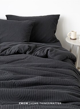 造卧zwow黑色肌理高级感侘寂风提花法式牀品纯棉全棉四件套