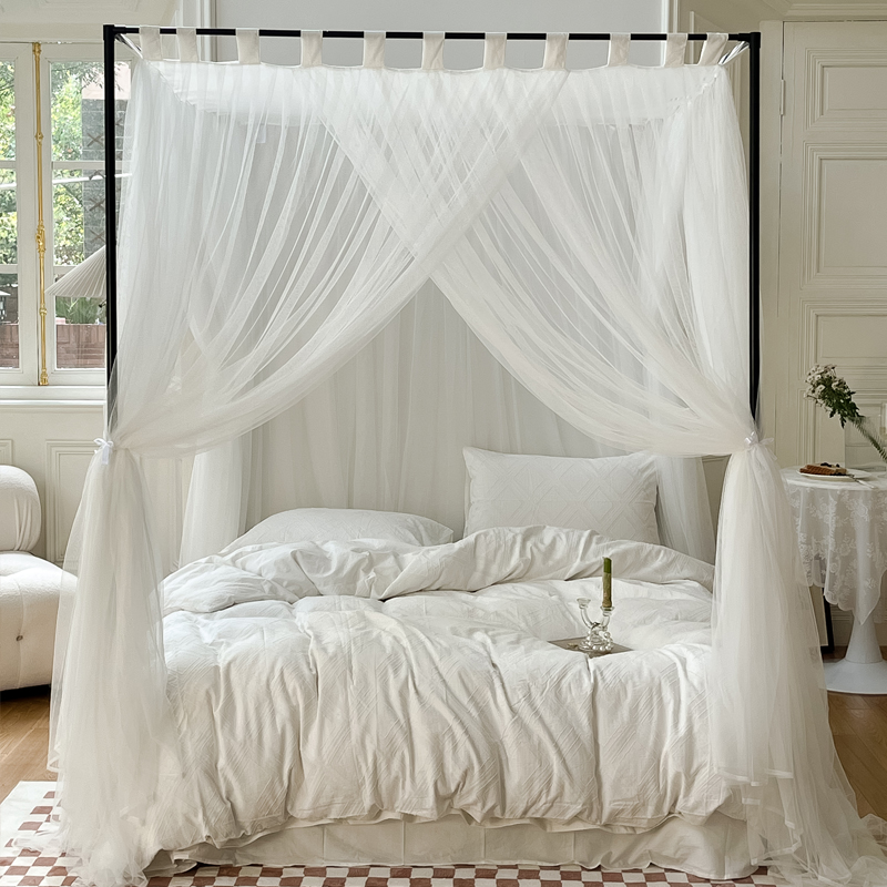 家用落地式宫廷蚊帐1.5米床白色加密帐纱三开门公主风1.8m带支架