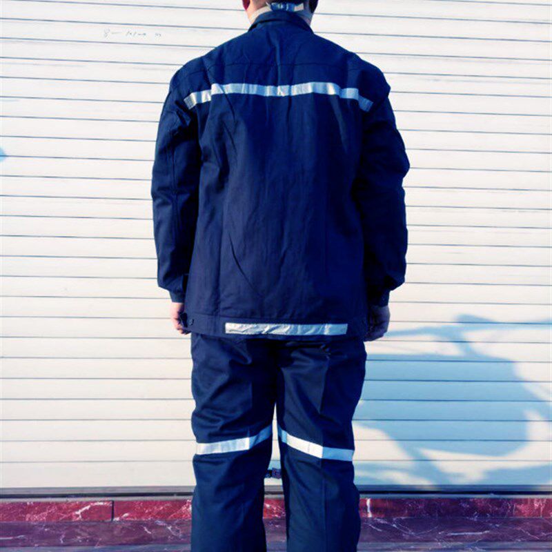 纯全棉斜纹加厚工作服煤矿反夜光条防静电下井工人电焊专用深蓝色