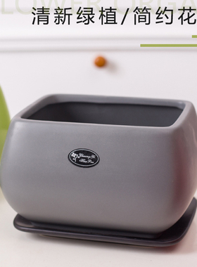 创意长方形花盆陶瓷北欧简约客厅阳台绿萝蝴蝶兰花盆红黄色带托盘