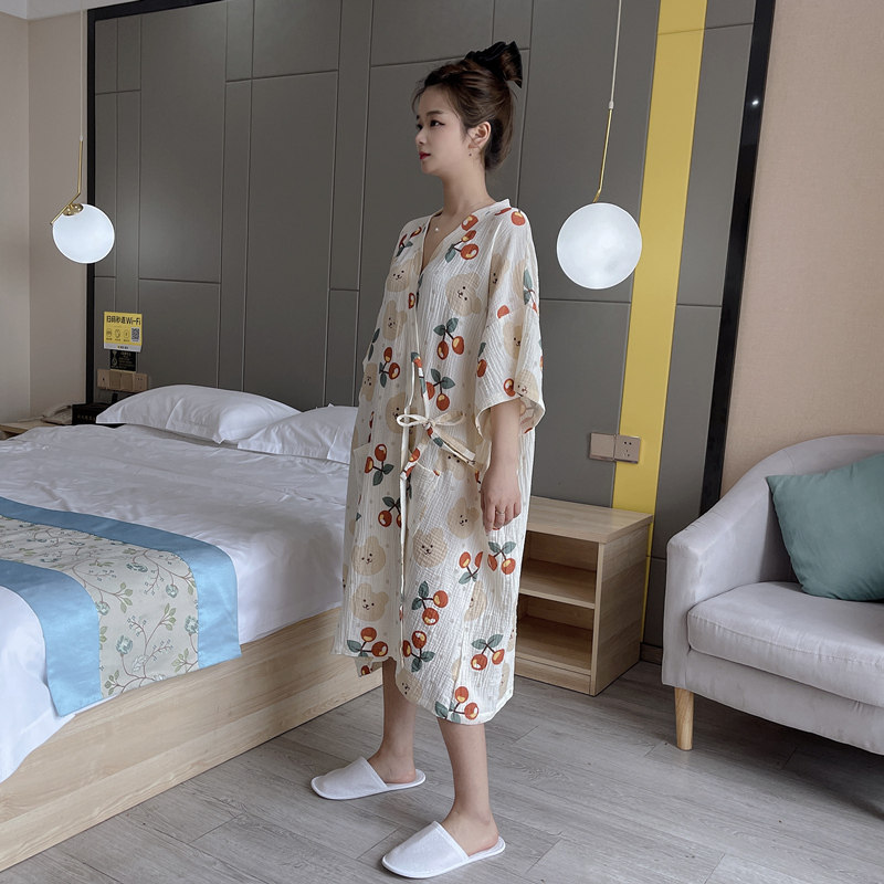 日式樱桃熊加大码睡袍女纯棉纱布200斤浴袍夏薄款短袖睡裙家居服,女士内衣/男士内衣/家居服,睡袍/浴袍,淘宝优惠券,粉丝福利购,淘宝优惠卷