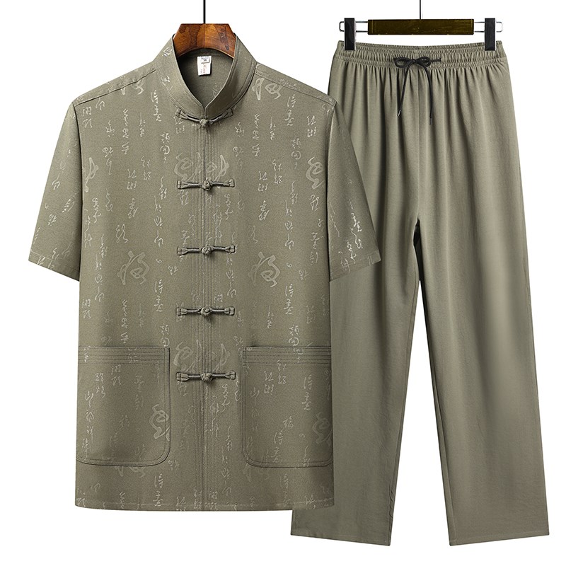 爸爸短袖唐装套装男夏季薄款中老年70岁爷爷中国风男装60父亲上衣