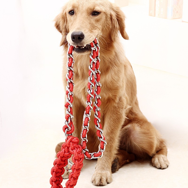 狗狗牵引绳不勒手大型犬德牧金毛狗链遛狗绳中型犬防挣脱耐咬铁链