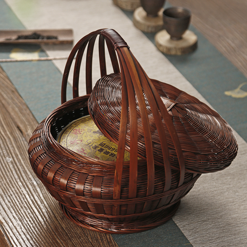 中式竹编手提篮带盖水果提篮复古鸡蛋喜盒结婚收纳筐茶箱野餐食盒