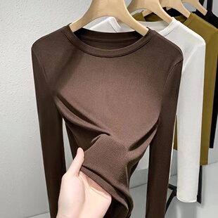 速发莫代尔大码内领打底衫春新款百搭圆搭纯色上袖T恤长衣