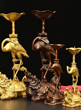 速发纯铜龙龟烛台鹤烛台油灯台龙龟仙鹤家大供奉佛像摆居件号