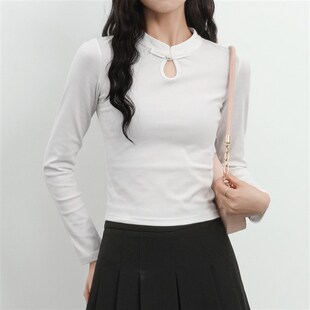 速发新中底国风长衣盘扣上袖t恤2024新款士打式春秋打底衫