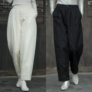 棉裤 高级感重工醋酸提花夹棉保暖阔腿裤 高腰休闲裤 中式 女2025冬季