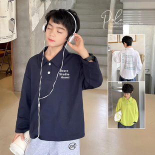 男童2025春秋新款字母印花纯棉POLO衫儿童韩版童装长袖T恤海妈家