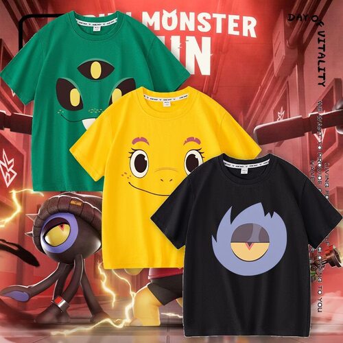Run monster run怪物快跑儿童短袖T恤男女童夏季三眼怪小黄龙上衣