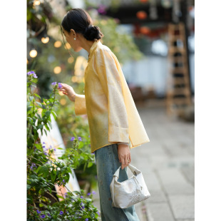 100桑蚕丝新中式立领衬衫女2026年新款春装国风独特漂亮真丝上衣