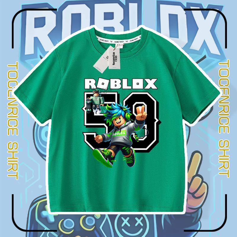 跨境 Roblox卡通儿童亲子装童装T恤男女宽松百搭休闲半袖短袖夏款