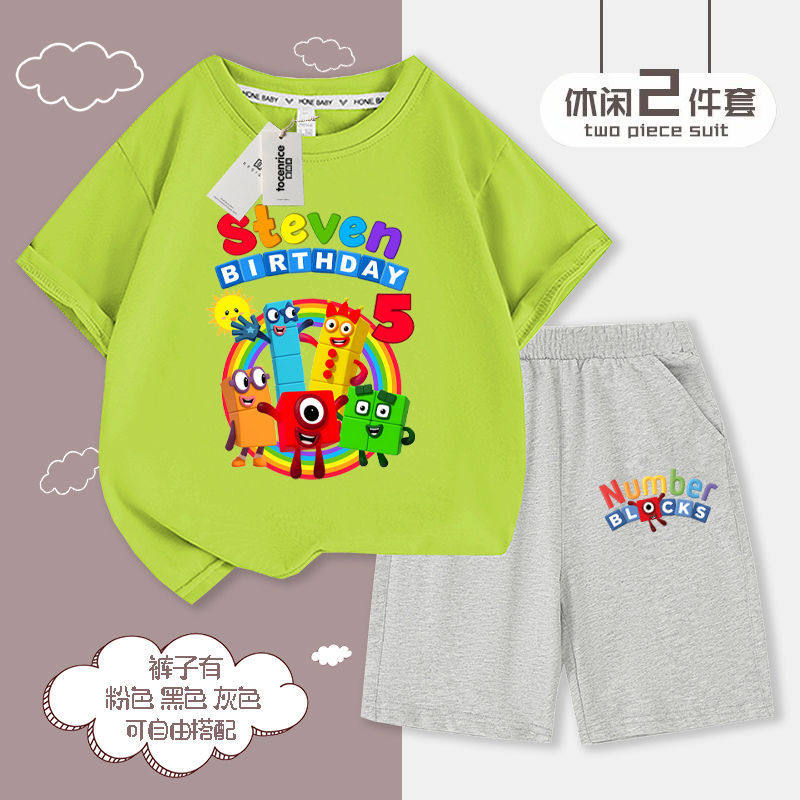 数字积木儿童衣服女童上衣短袖套装Numberblocks卡通印花休闲童装