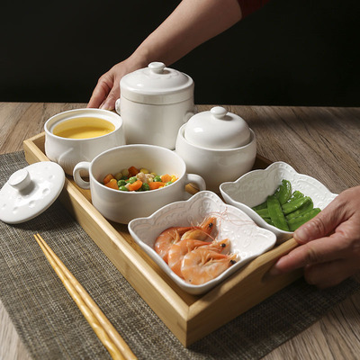 月子套餐陶瓷一人食餐具一人份汤盅分餐碗盘套装月子会所产妇带盖