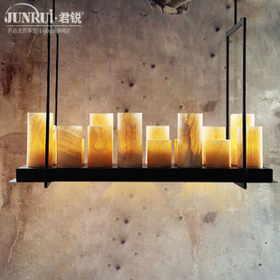 复古美式工业吊灯长方形咖啡餐厅云石吊灯铁艺LED法式蜡烛台吊灯