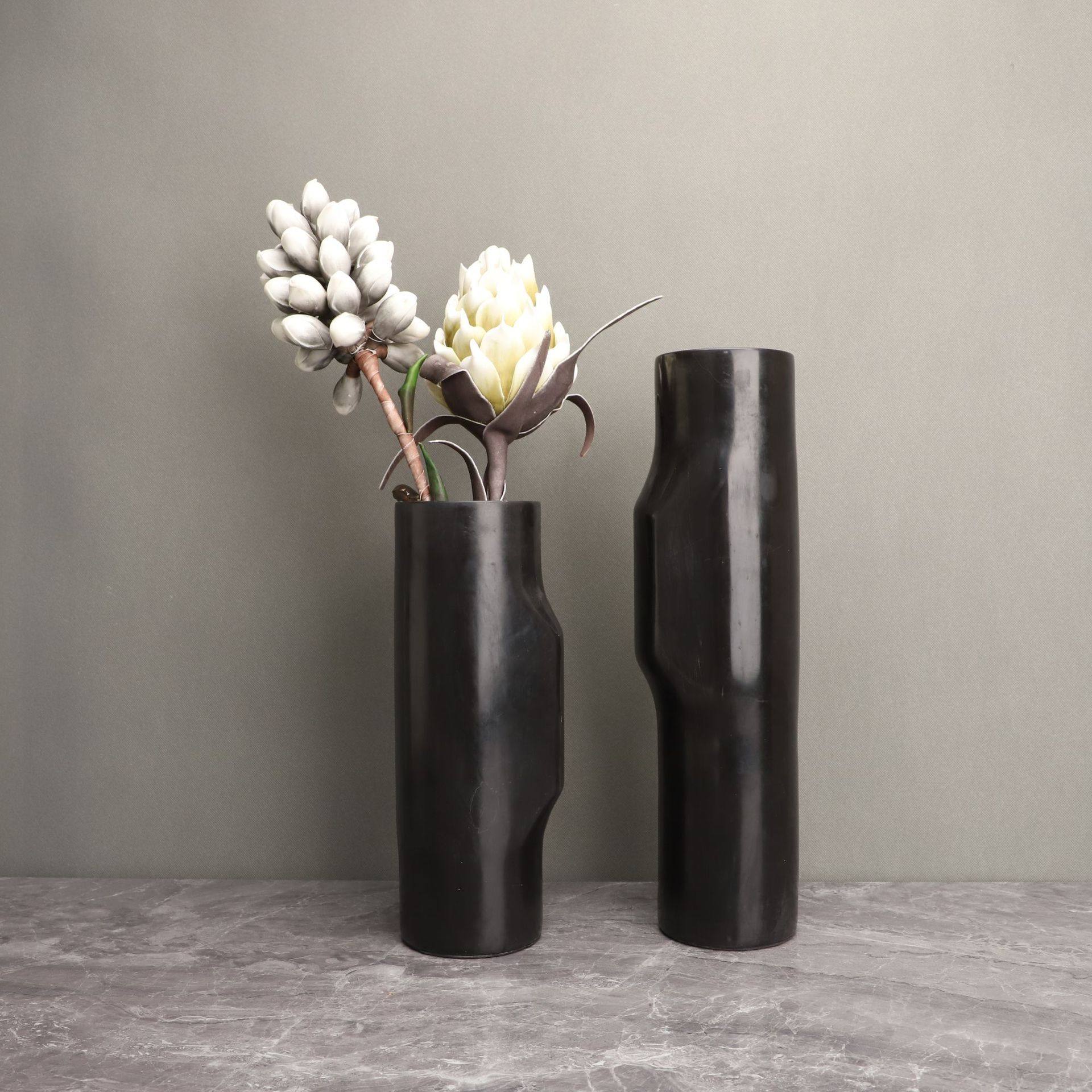 新中式大理石黑筒花器摆件酒店样板房餐厅客厅茶几玄关装饰品花瓶,橡塑材料及制品,其他塑料制品,淘宝优惠券,粉丝福利购,淘宝优惠卷