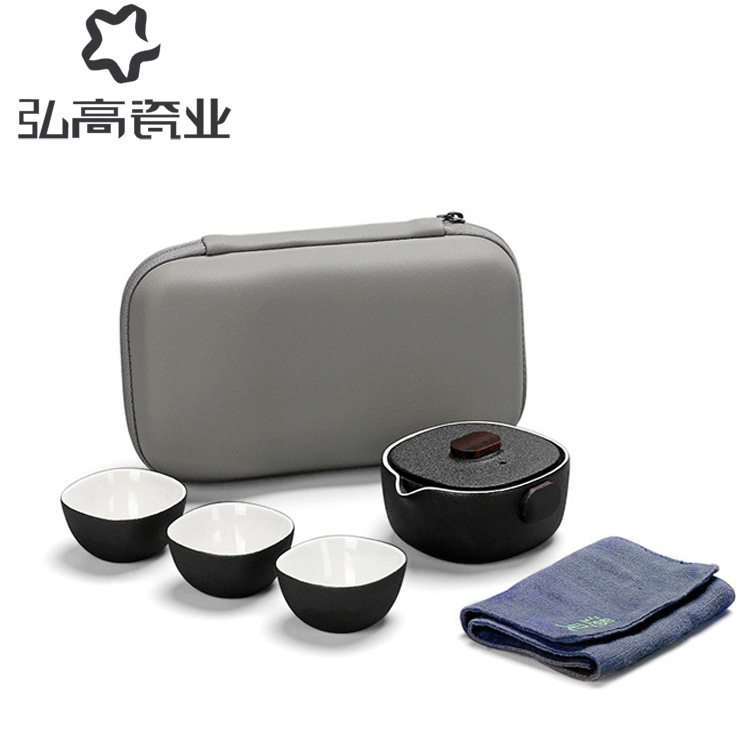 新品手工黑陶手抓壶仿古快客杯一壶两杯车载户外便携旅行茶具套装